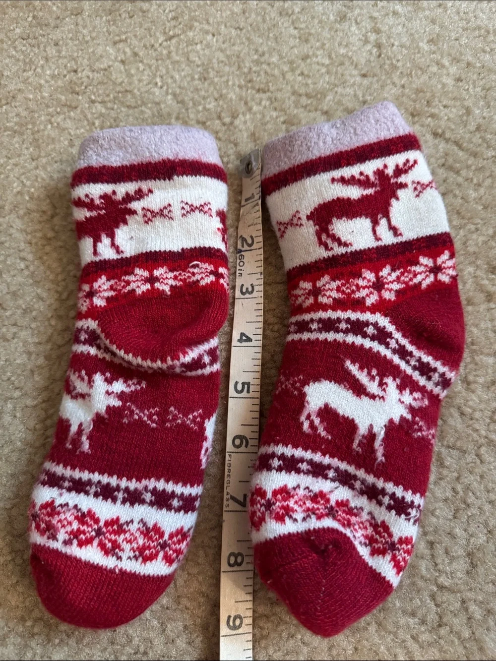 GIRLS - Winter Red & White Moose Pattern Cozy Socks
